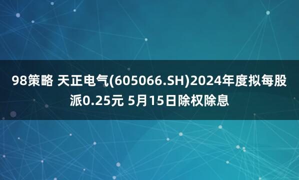 98策略 天正电气(605066.SH)2024年度拟每股派0.25元 5月15日除权除息