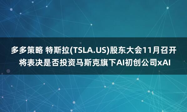 多多策略 特斯拉(TSLA.US)股东大会11月召开 将表决是否投资马斯克旗下AI初创公司xAI