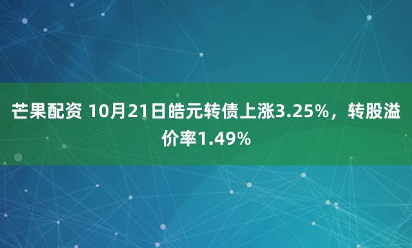 芒果配资 10月21日皓元转债上涨3.25%，转股溢价率1.49%